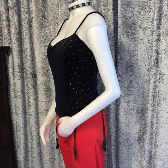 Vintage Black Velvet Corset with Red Hearts - Picture 2 of 11